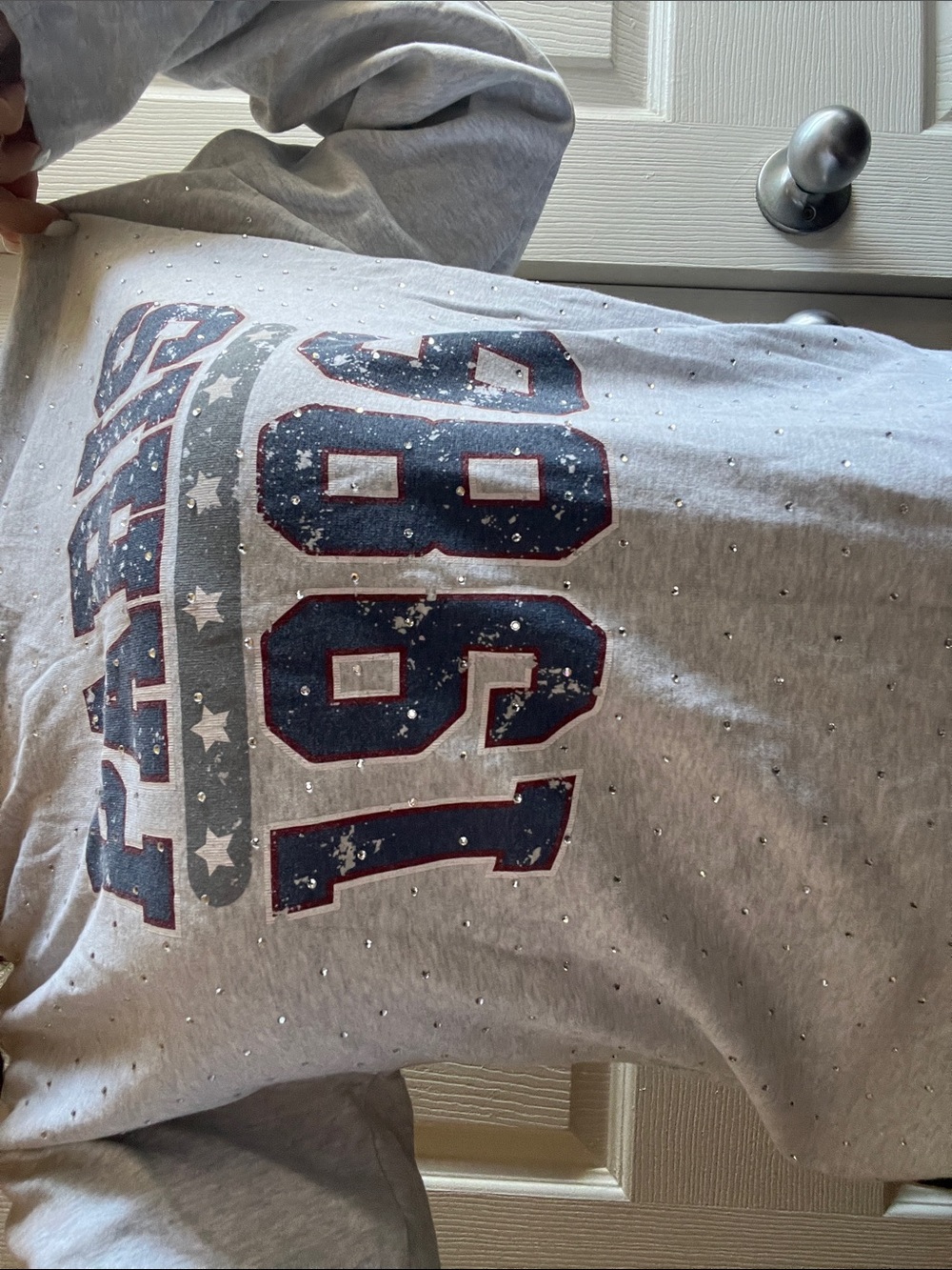 ZARA Light Gray Graphic Tee with Navy PARIS 1986 Print